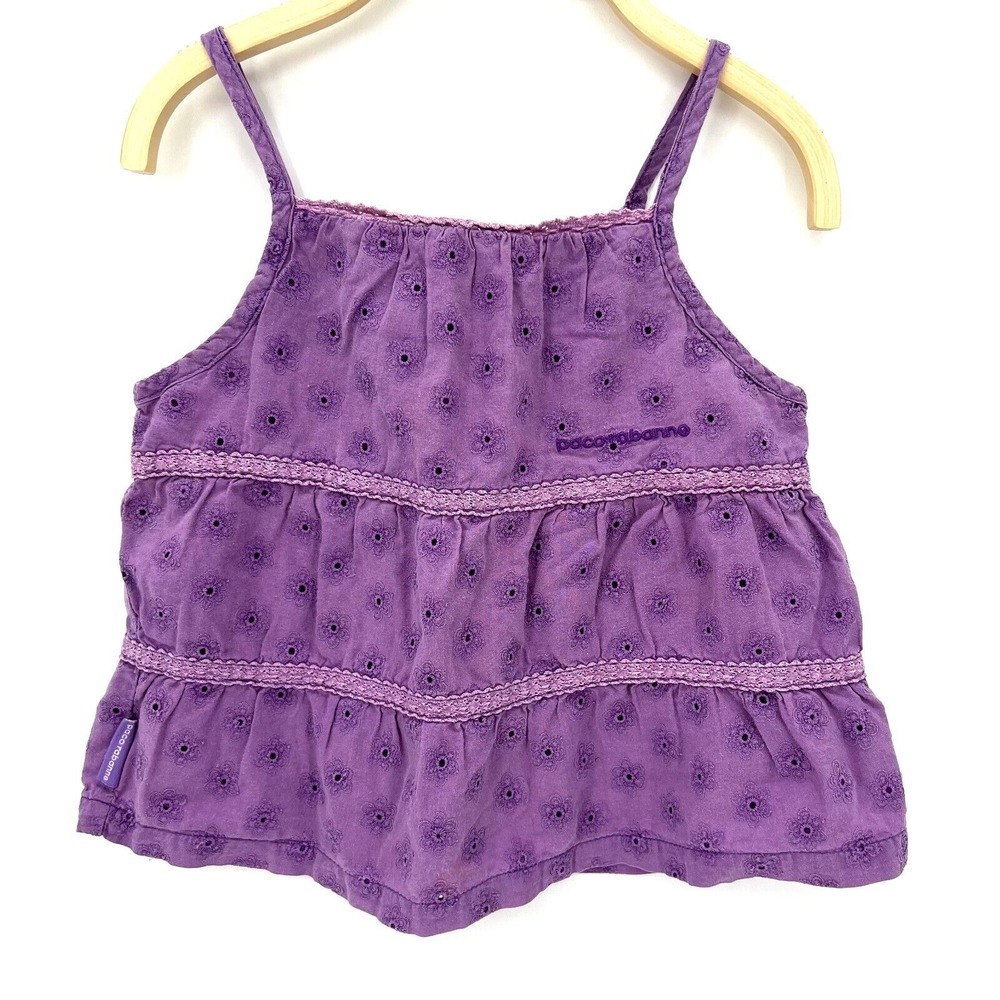 Paco Rabanne‎ Girls Kids Size 90 US 3T Eyelet Tank Top Purple Floral Button Back
